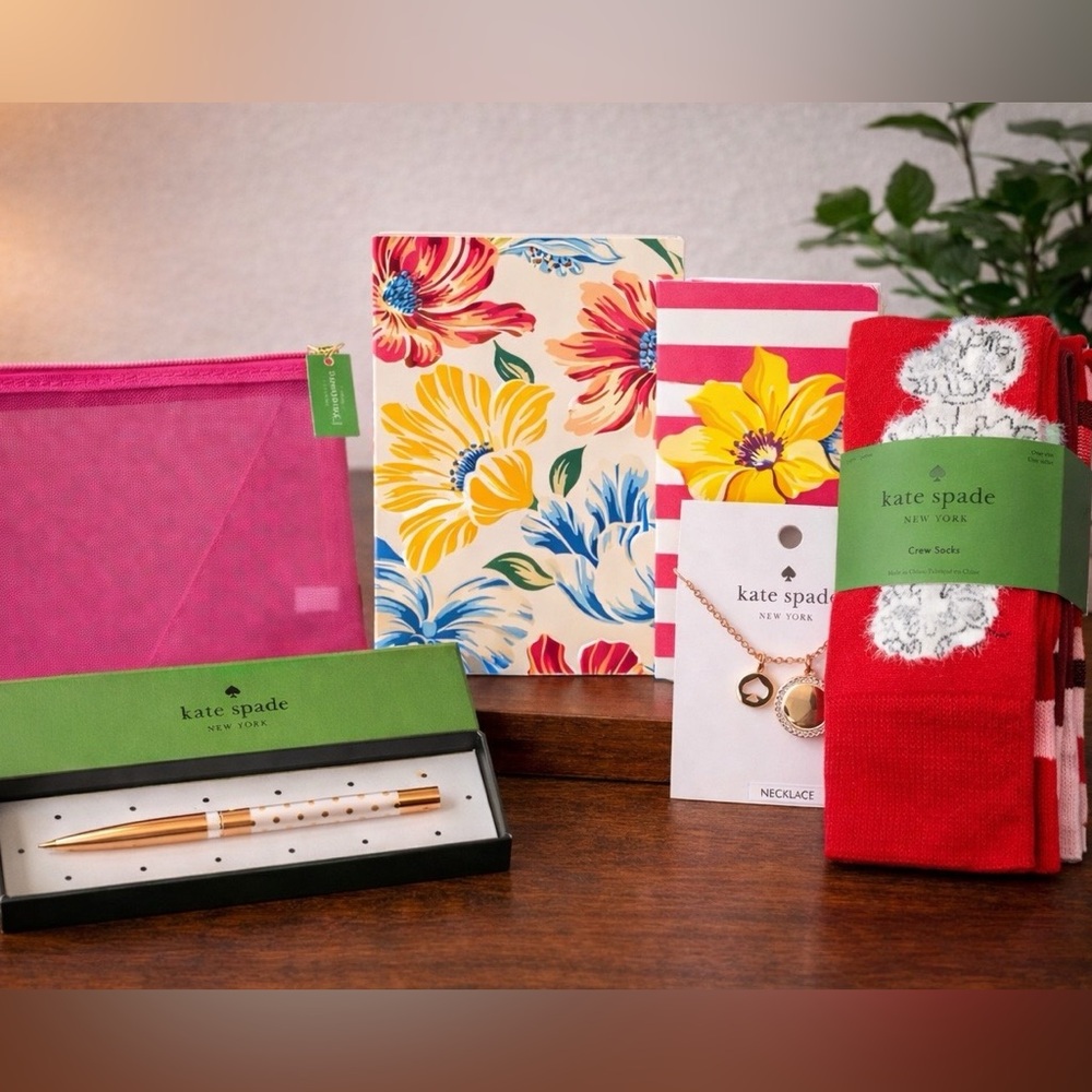 Kate Spade Rose Gold Necklace, Stationary Gift Set & Socks